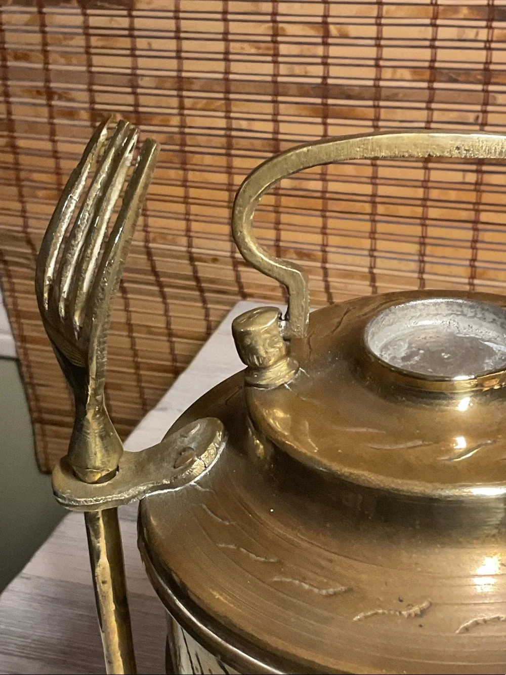 Vintage Brass Tiffin Stacking Lunchbox With Fork And Spoon Screw in Handle